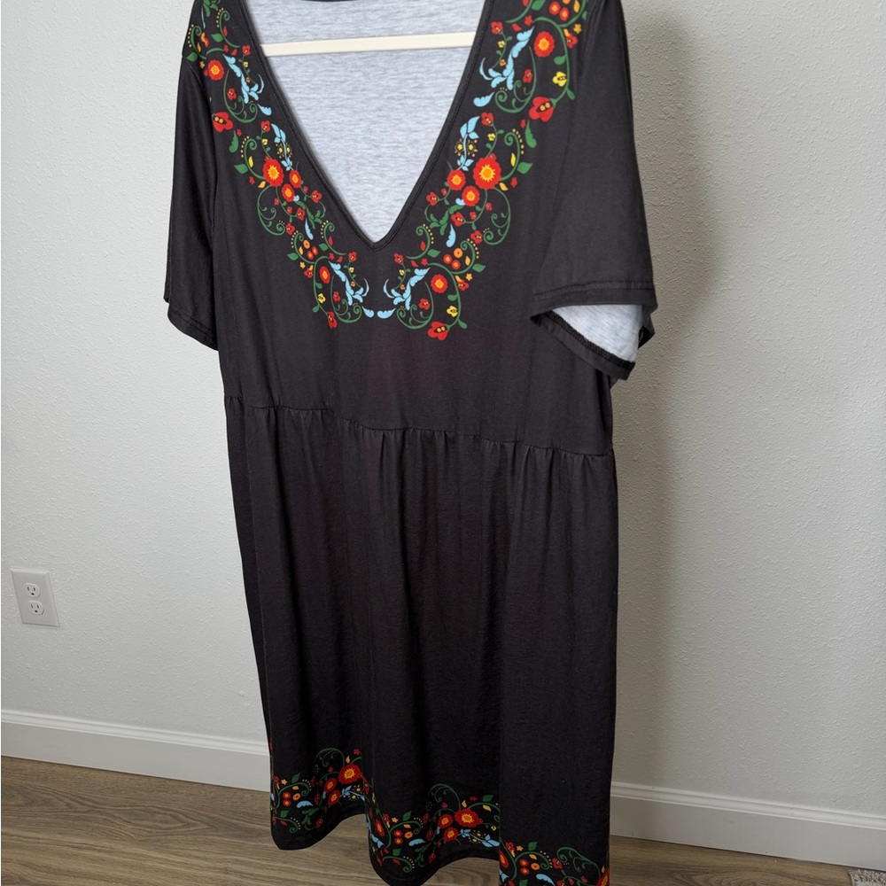 shein Black Dress with Colorful Embroidery - Picture 2 of 5